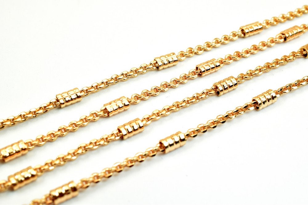 18K Pinky Gold Filled EP Bar Chain/Cable Chain Width 3mm Thickness 2mm Gold Filled findings for jewelry Making Sold by Foo...