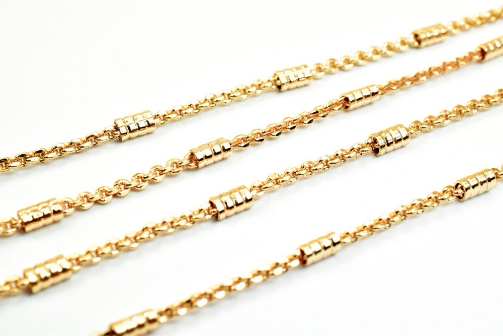 18K Pinky Gold Filled EP Bar Chain/Cable Chain Width 3mm Thickness 2mm Gold Filled findings for jewelry Making Sold by Foo...