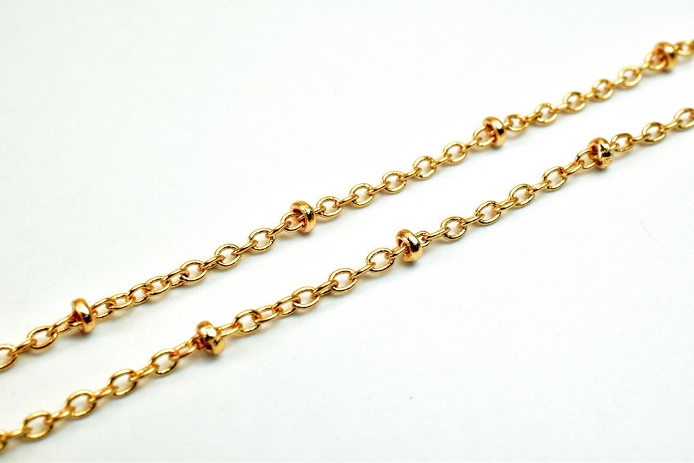 18K Pinky Gold Filled EP Chain Saturn Chain, Satellite Chain Width 1.5mm Thick 0.25mm Findings Chain for Jewelry Making So...