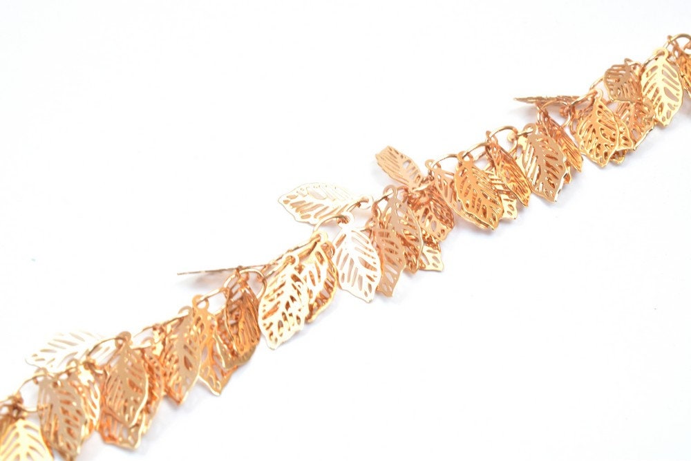 18K Pinky Gold Filled Alternative Chain: Leaf Design, 4mm Width, | Tarnish Resistant, Jewelry Making Supply