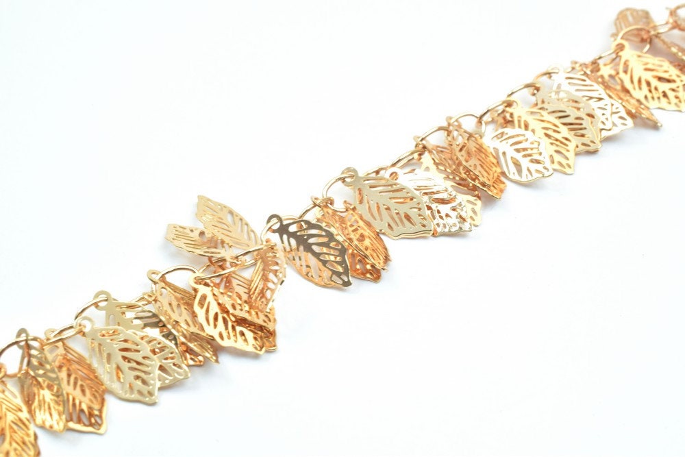 18K Pinky Gold Filled Alternative Chain: Leaf Design, 4mm Width, | Tarnish Resistant, Jewelry Making Supply