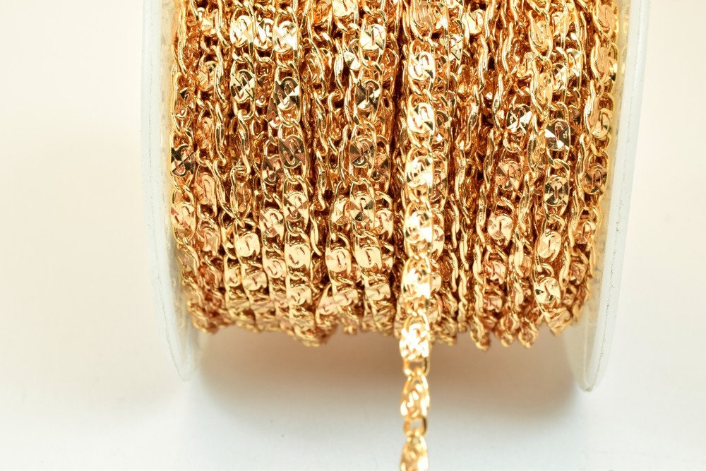 18K Pinky Gold Filled EP Chain Width 3mm Thickness 1mm Gold Filled findings for Gold Filled Jewelry Making Sold by Foot PG...