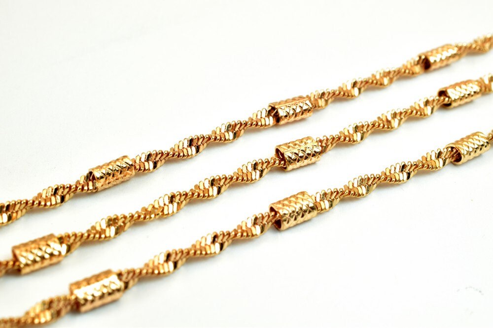 18K Pinky Gold Filled EP Chain Twisted Herringbone Chain, Tube Chain Width 2.5mm Thick 2.5mm Findings for Jewelry Making S...