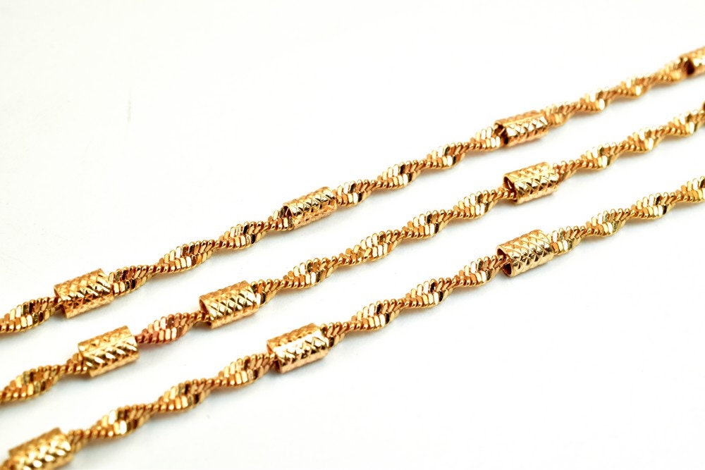 18K Pinky Gold Filled EP Chain Twisted Herringbone Chain, Tube Chain Width 2.5mm Thick 2.5mm Findings for Jewelry Making S...
