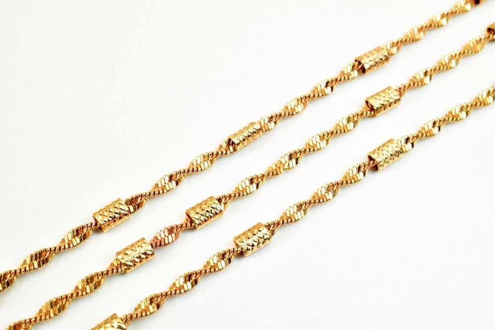18K Pinky Gold Filled EP Chain Twisted Herringbone Chain, Tube Chain Width 2.5mm Thick 2.5mm Findings for Jewelry Making S...
