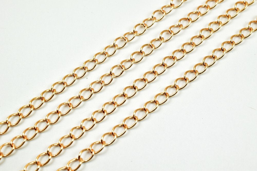 18K Pinky Gold Filled Alternative Cable Link Chain, 3mm Width, 1mm Thick (Sold by Foot, Tarnish Resistant, Gold Filled Alternative)