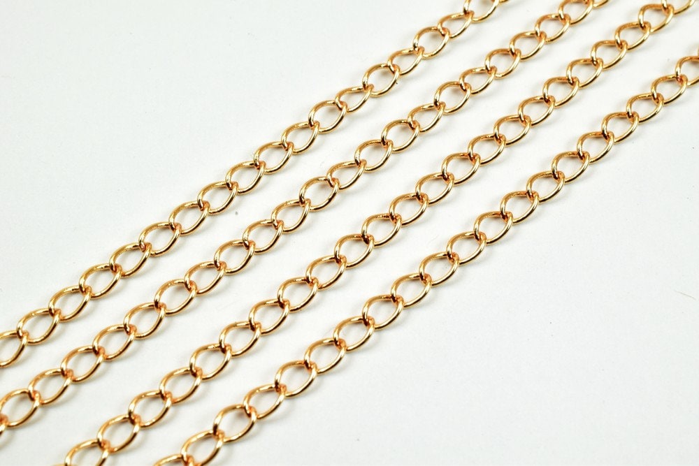 18K Pinky Gold Filled Alternative Cable Link Chain, 3mm Width, 1mm Thick (Sold by Foot, Tarnish Resistant, Gold Filled Alternative)
