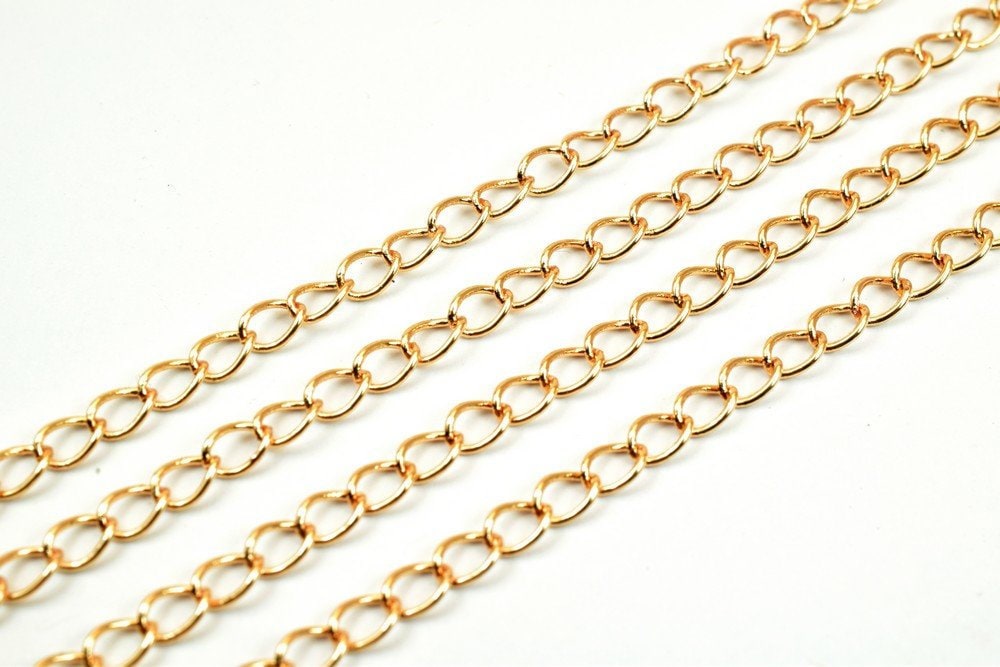18K Pinky Gold Filled Alternative Cable Link Chain, 3mm Width, 1mm Thick (Sold by Foot, Tarnish Resistant, Gold Filled Alternative)