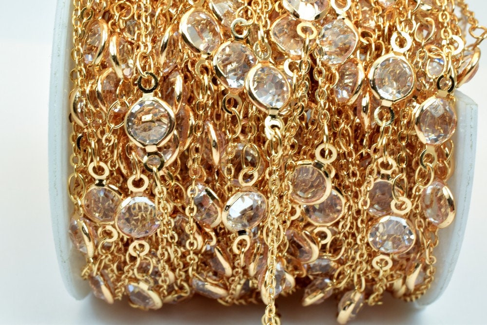 18K Pinky Gold Filled EP Chain Rhinestone Width 7mm Thickness 3mm Gold Filled findings for Gold Filled Jewelry Making Sold...