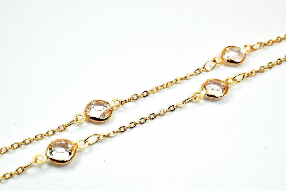 18K Pinky Gold Filled EP Chain Rhinestone Width 7mm Thickness 3mm Gold Filled findings for Gold Filled Jewelry Making Sold...