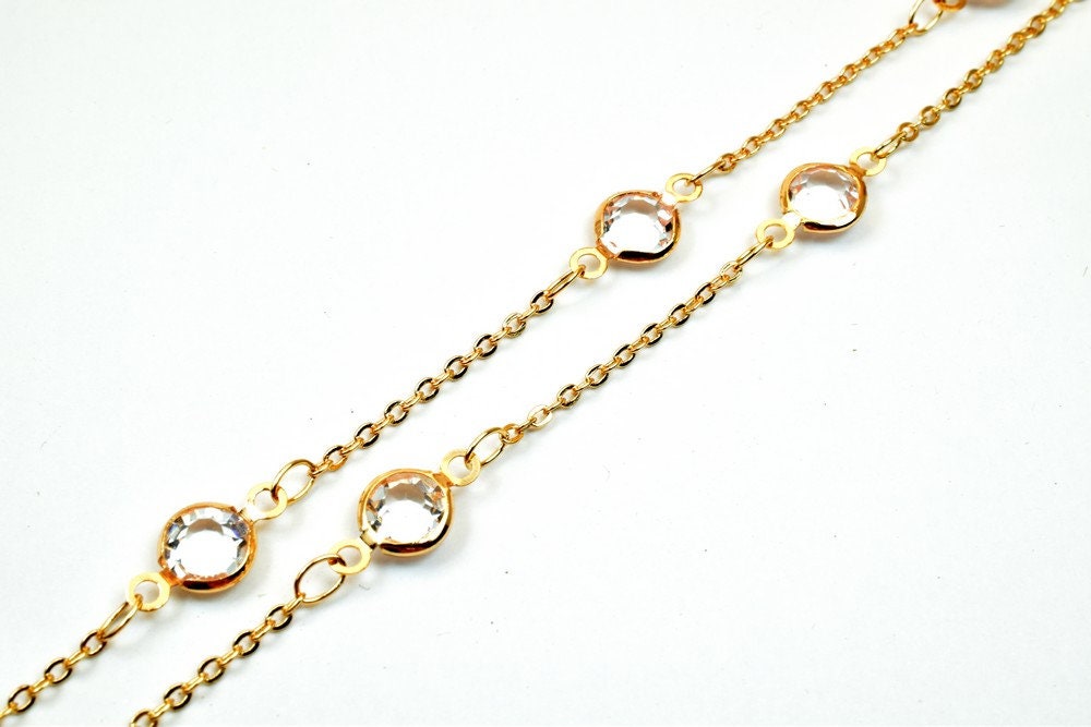 18K Pinky Gold Filled EP Chain Rhinestone Width 7mm Thickness 3mm Gold Filled findings for Gold Filled Jewelry Making Sold...