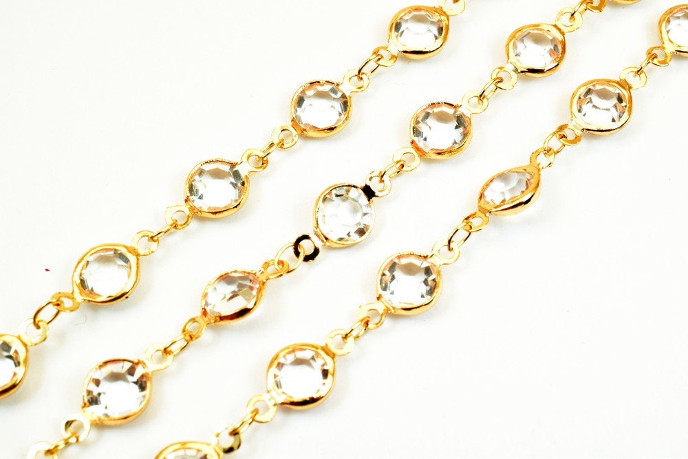 18K Pinky Gold Filled Chain With Rhinestone Width 7mm Thickness 3mm Gold Filled finding for Gold Filled Jewelry Making Sol...