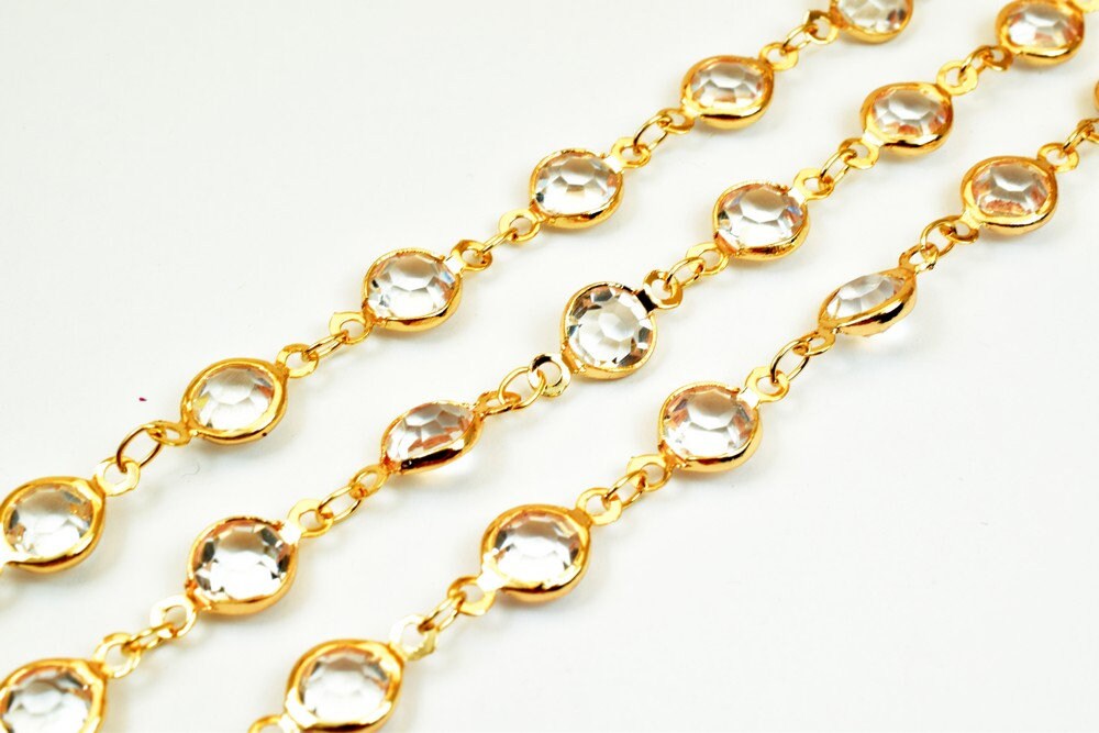 18K Pinky Gold Filled Chain With Rhinestone Width 7mm Thickness 3mm Gold Filled finding for Gold Filled Jewelry Making Sol...