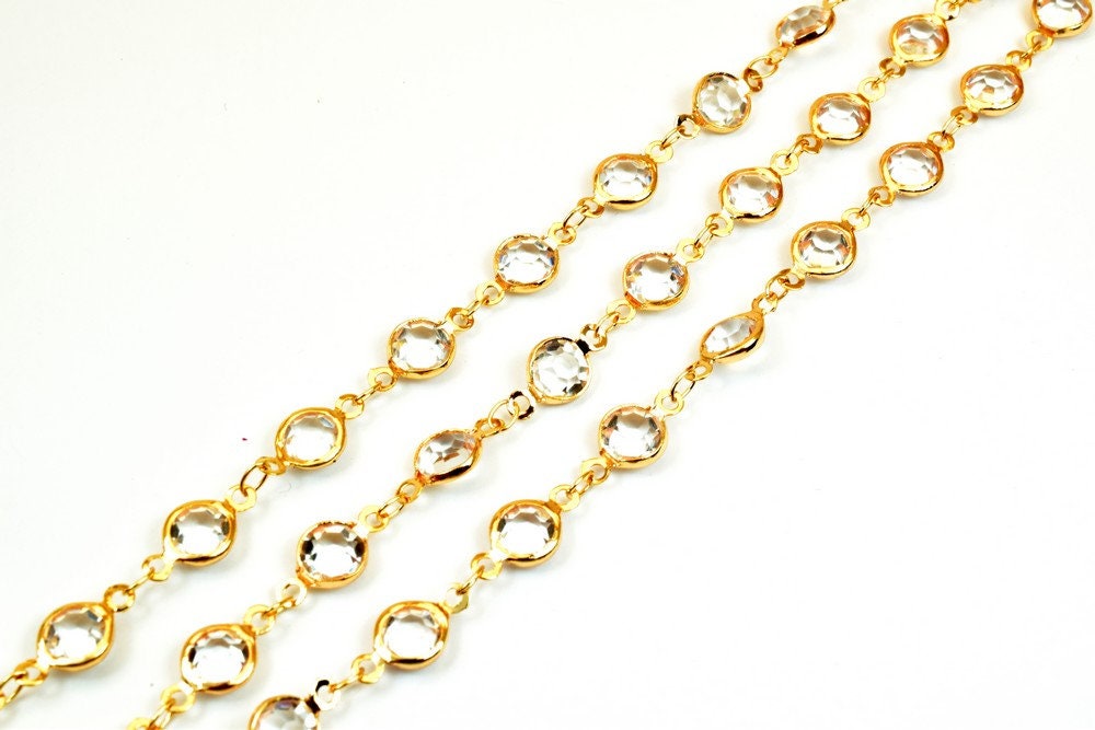18K Pinky Gold Filled Chain With Rhinestone Width 7mm Thickness 3mm Gold Filled finding for Gold Filled Jewelry Making Sol...