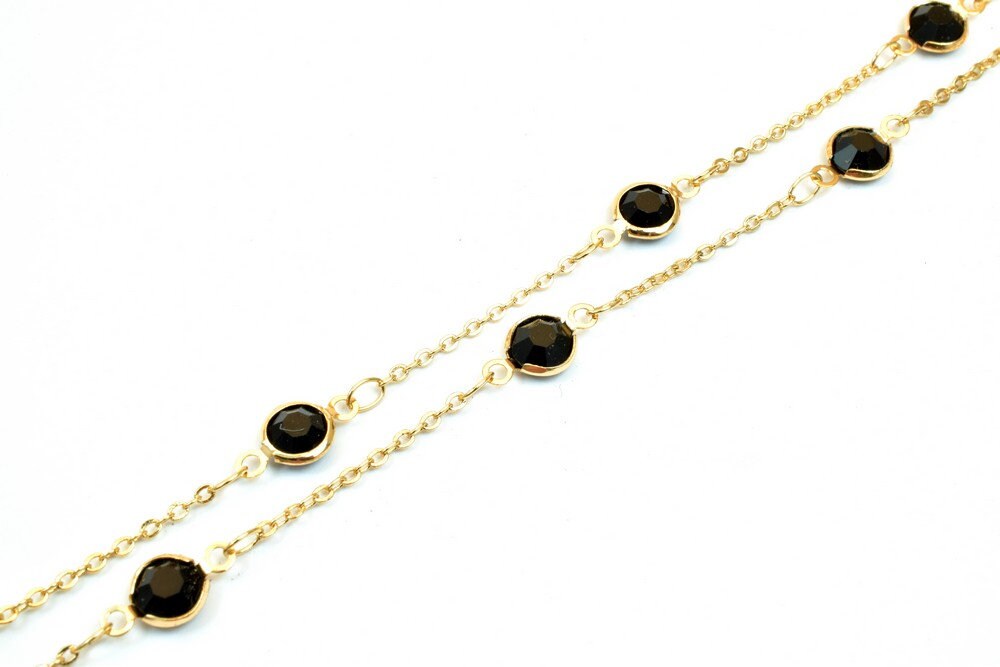 18K Pinky Gold Filled EP Chain Beaded Chain, Cable Chain Rhinestone Width 7mm Thickness 3mm Findings for Jewelry Making So...