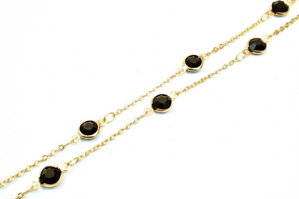 18K Pinky Gold Filled EP Chain Beaded Chain, Cable Chain Rhinestone Width 7mm Thickness 3mm Findings for Jewelry Making So...