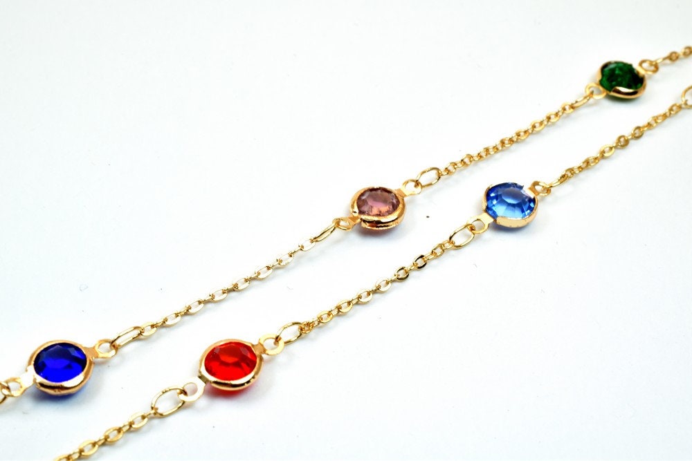18K Pinky Gold Filled EP Chain Beaded Chain, Cable Chain Rhinestone Width 7mm Thickness 3mm Findings for Jewelry Making So...