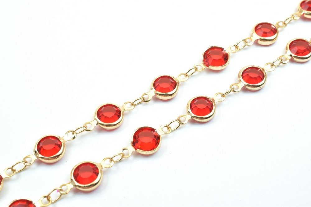 18K Pinky Gold Filled EP Chain Beaded Chain, Cable Chain Rhinestone Width 7mm Thickness 3mm Findings for Jewelry Making So...