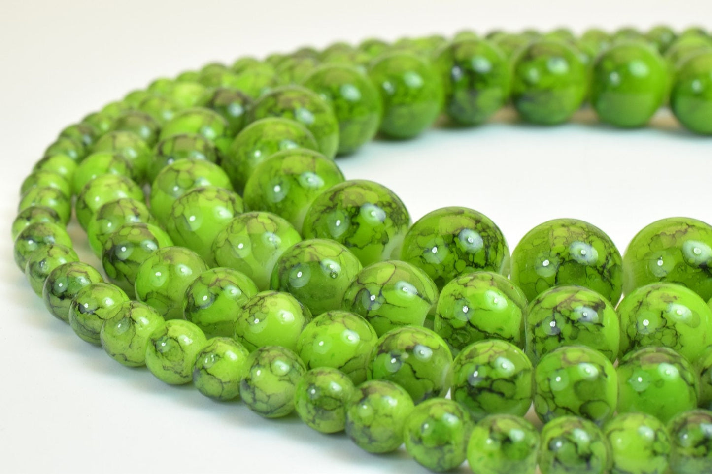 Glass Beads Round Two Tone Black Lines: Green Stone Shine, 6-12mm, Jewelry Making Supplies | Vintage Bohemian Style, Loose Pearls