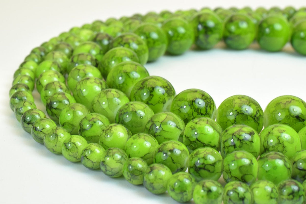 Glass Beads Round Two Tone Black Lines: Green Stone Shine, 6-12mm, Jewelry Making Supplies | Vintage Bohemian Style, Loose Pearls