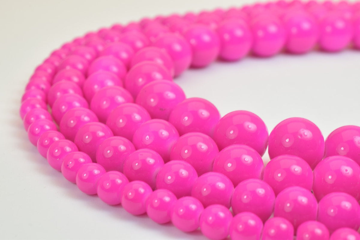 Fuchsia Glass Beads Round Shine - Vintage Bohemian Jewelry Craft Beads - Crystal Glass, Multiple Sizes, Loose