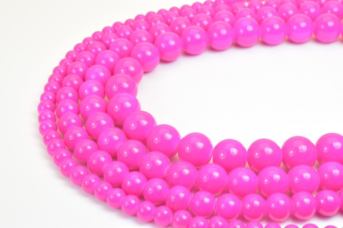 Fuchsia Glass Beads Round Shine - Vintage Bohemian Jewelry Craft Beads - Crystal Glass, Multiple Sizes, Loose