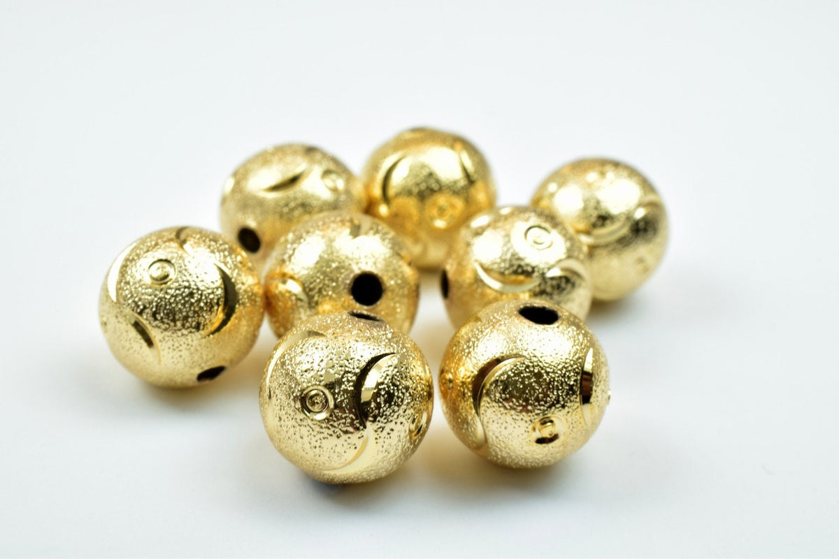 14K 10mm Gold Filled Alternative Beads: EP Stardust Finish - Diamond Cut Round Shape, Core, Elegant Jewelry Supplies