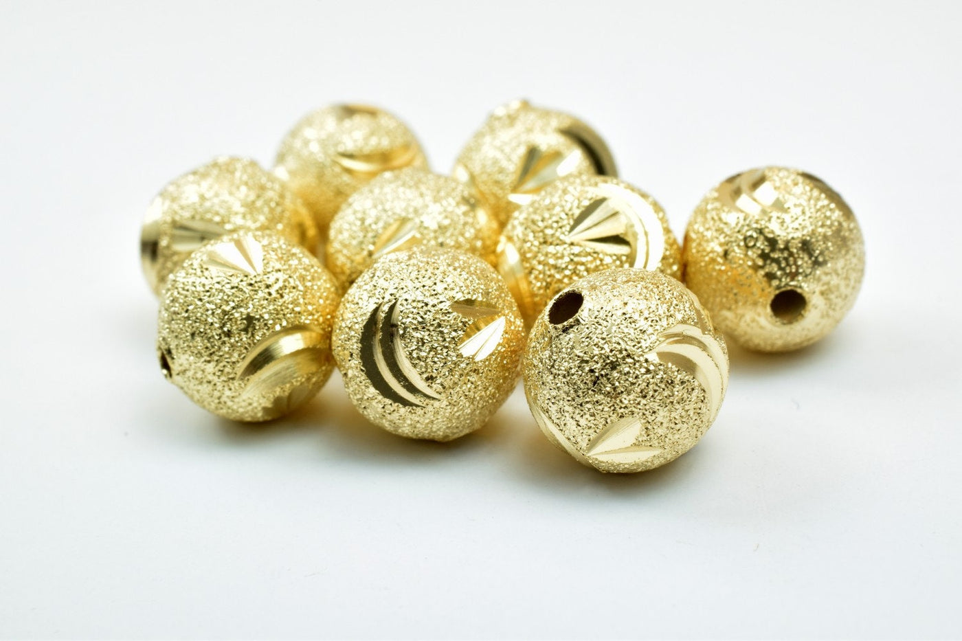 10mm 18K Gold Filled Look, EP Stardust With Diamond Cut Round Ball Beads For Jewelry Making jewelry making supplies - deta...