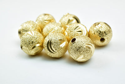 10mm 18K Gold Filled Look, EP Stardust With Diamond Cut Round Ball Beads For Jewelry Making jewelry making supplies - deta...