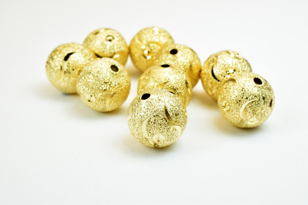 18K Gold Filled Alternative Stardust Round Beads, Diamond Cut Texture (12mm Size, Tarnish-Resistant, Jewelry Crafting Materials)