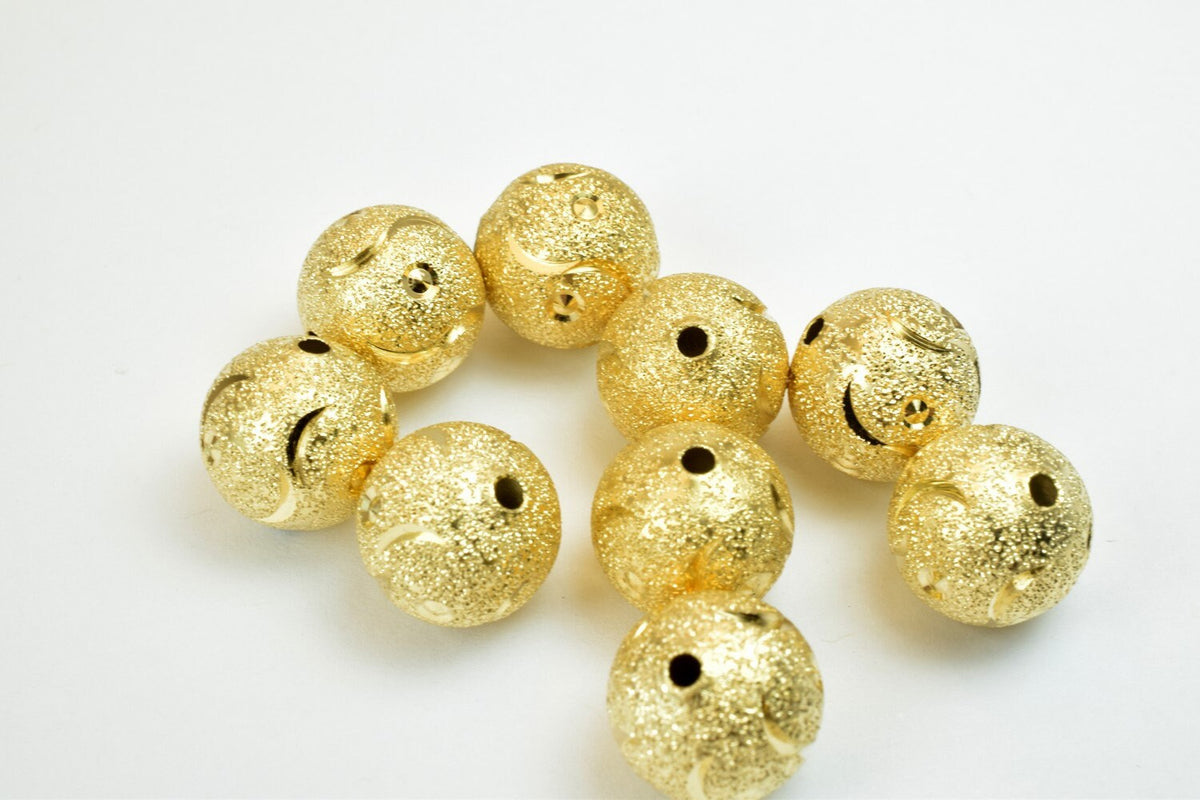 18K Gold Filled Alternative Stardust Round Beads, Diamond Cut Texture (12mm Size, Tarnish-Resistant, Jewelry Crafting Materials)