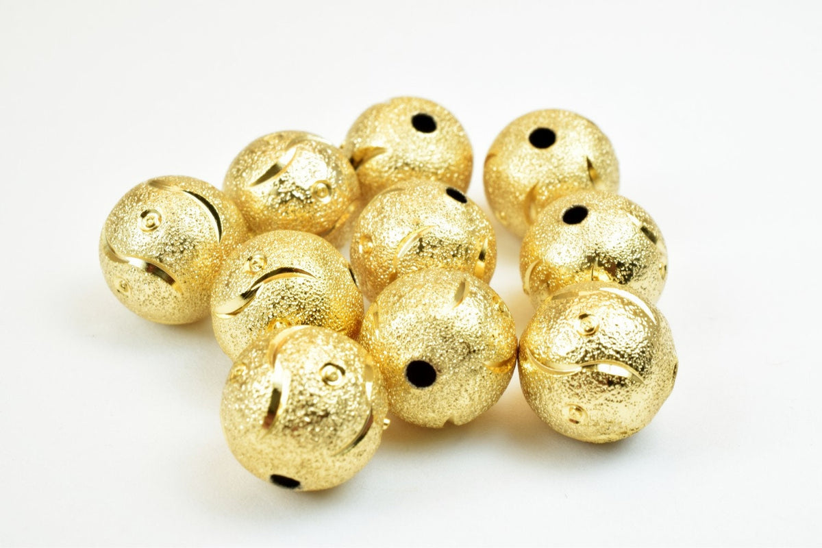 18K 12mm Gold Filled Alternative Beads, EP Stardust Diamond Cut Round (Tarnish Resistant, Base , Jewelry Making)