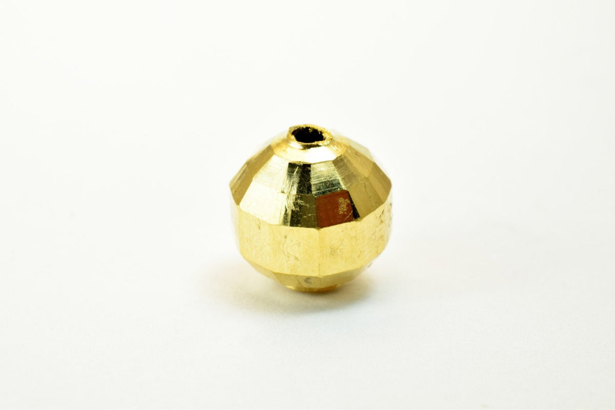 12mm 18K Gold Filled Look: EP Diamond Cut Round Bead, Tarnish Resistant Finish | Electroplated , Jewelry Making Supplies | GF3404