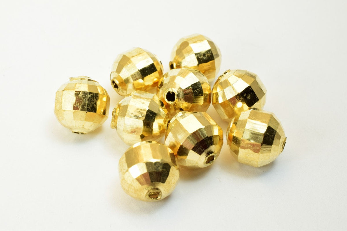 Gold Filled Alternative Round Gold Beads, EP Diamond Cut 18K 10mm ( Base, Tarnish Resistant, Jewelry Crafting Components)