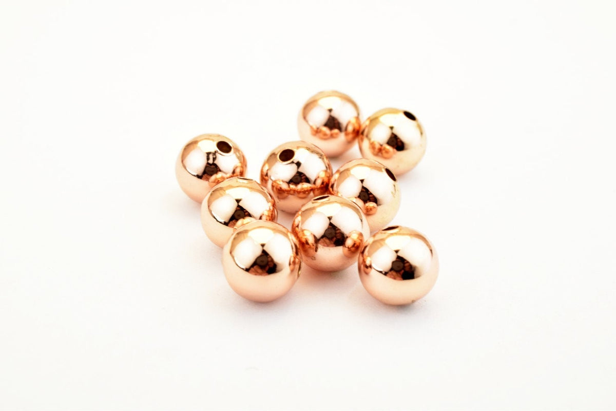 18K Rose Gold Filled Alternative Beads - Electroplated Plain Round Beads - Tarnish Resistant , Jewelry Making, Multi-Size Options