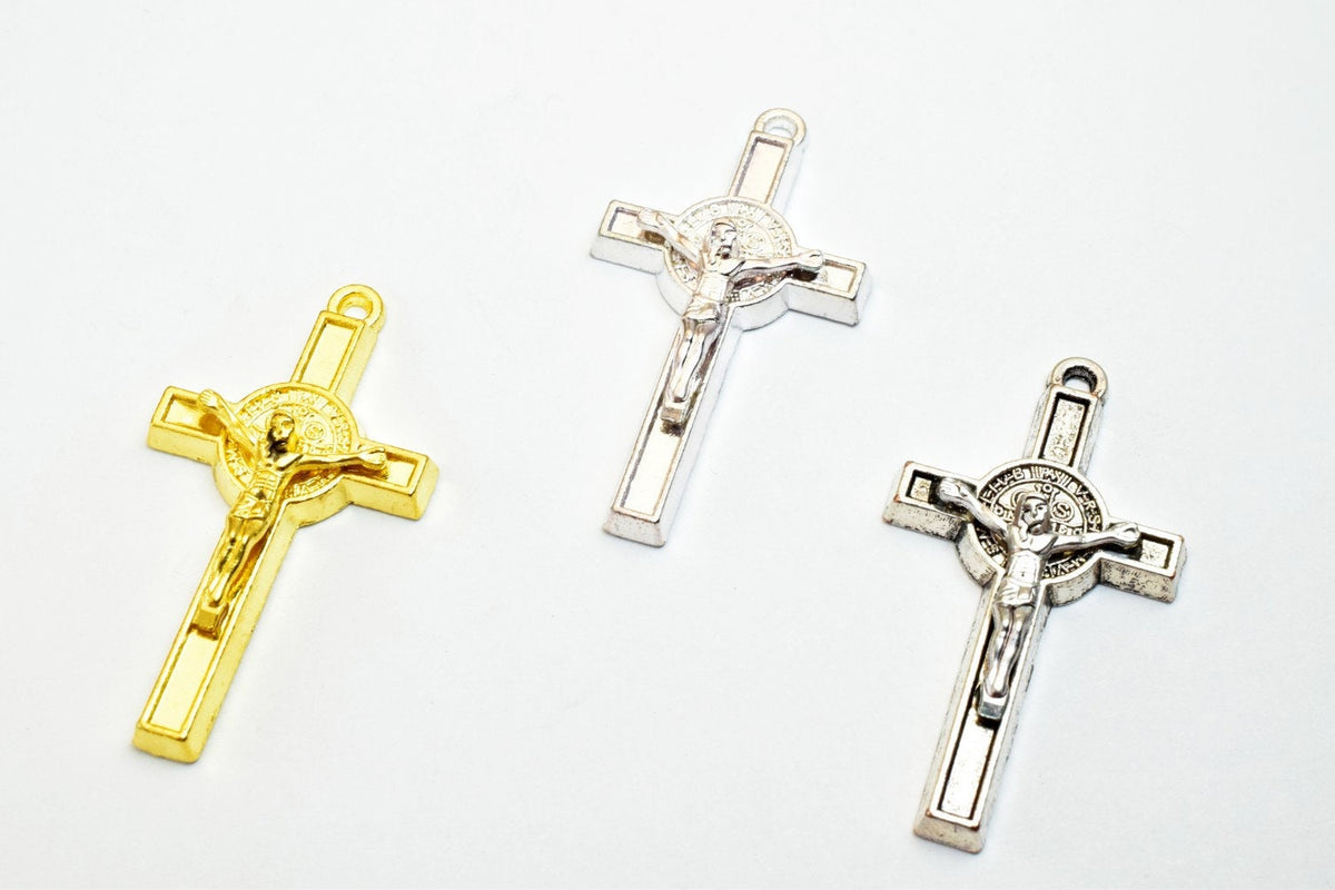 12 PCs Cross Charm With Jesus & St Benedict Rosary Gothic Religious Gothic Christian Pendant Baptism Favor First Communion...