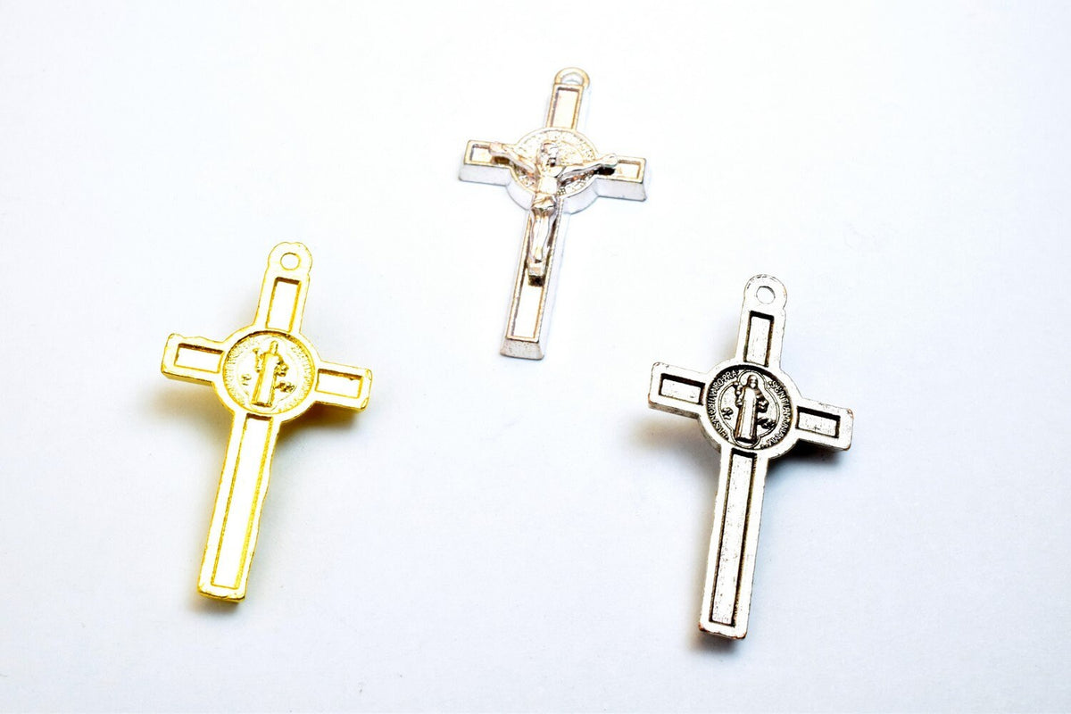 12 PCs Cross Charm With Jesus & St Benedict Rosary Gothic Religious Gothic Christian Pendant Baptism Favor First Communion...