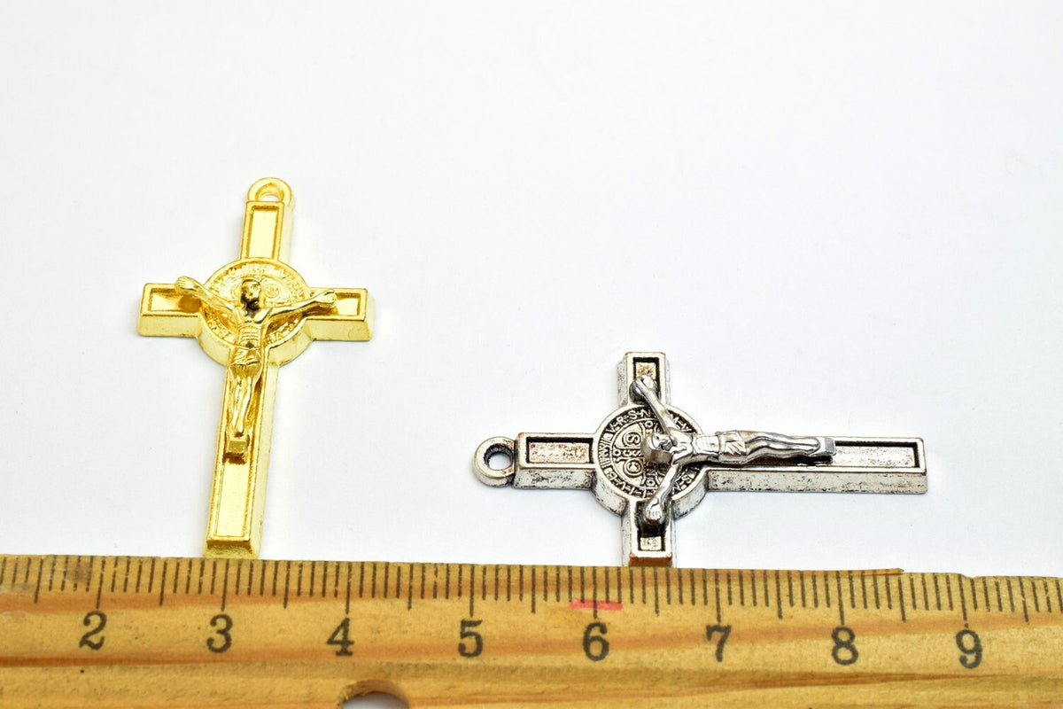 12 PCs Cross Charm With Jesus & St Benedict Rosary Gothic Religious Gothic Christian Pendant Baptism Favor First Communion...