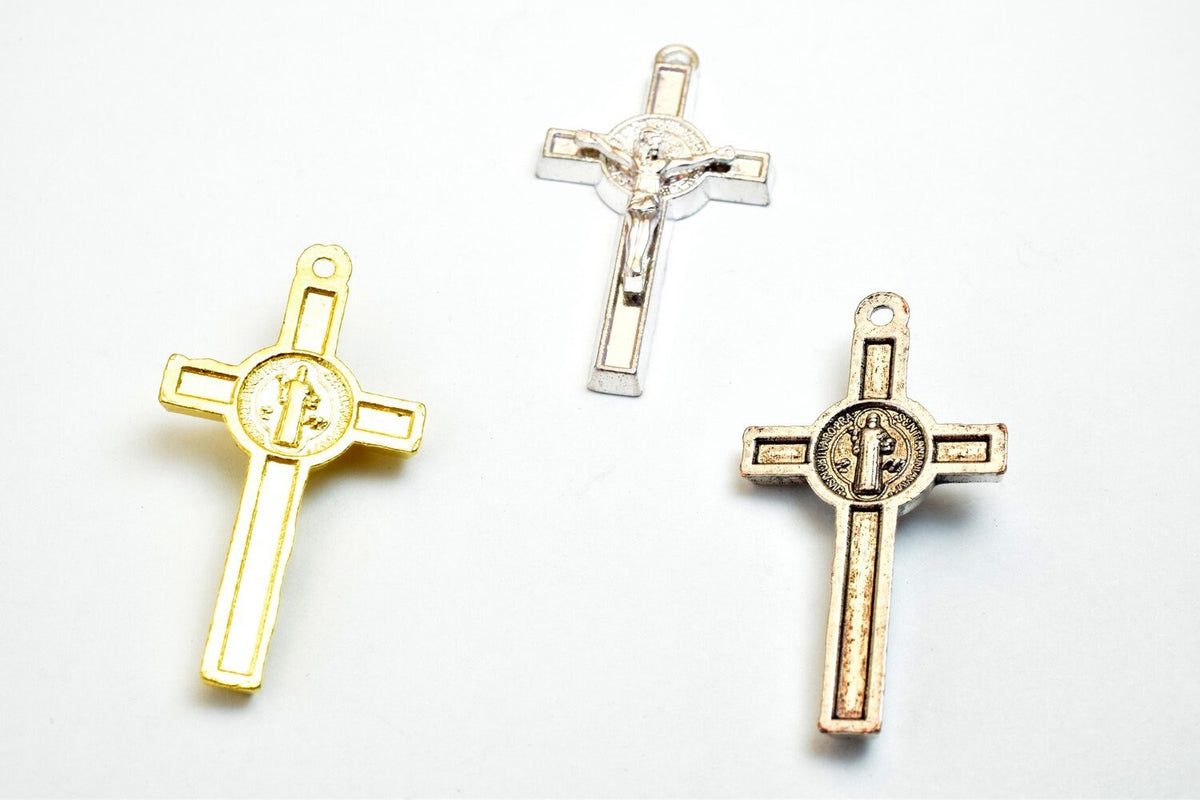 12 PCs Cross Charm With Jesus & St Benedict Rosary Gothic Religious Gothic Christian Pendant Baptism Favor First Communion...