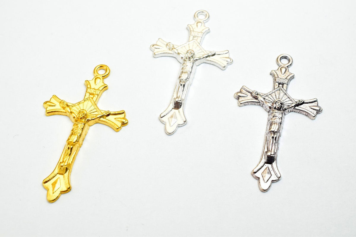 10 PCs Cross Charm With Jesus Rosary Gothic Religious Gothic Christian Pendant Baptism Favor First Communion Jewelry Makin...