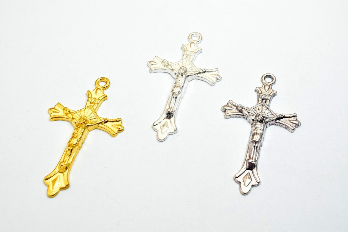 10 PCs Cross Charm With Jesus Rosary Gothic Religious Gothic Christian Pendant Baptism Favor First Communion Jewelry Makin...