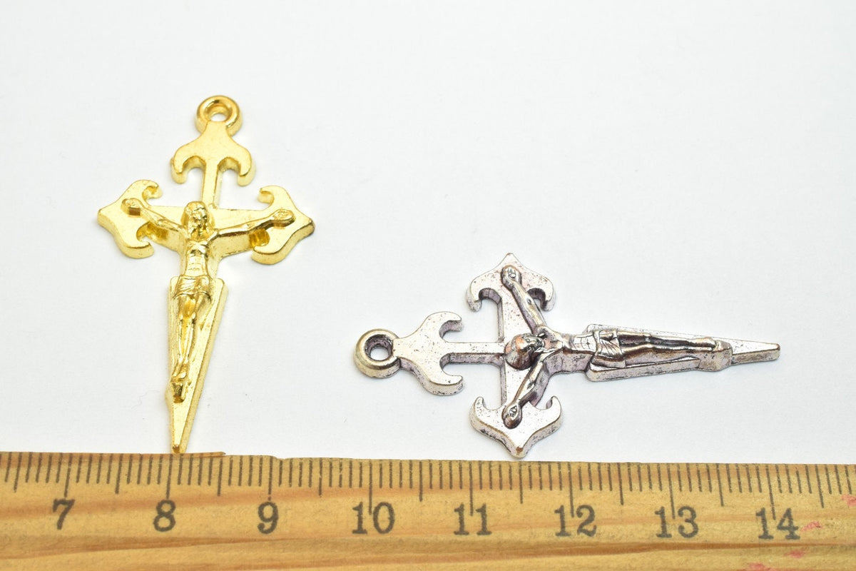 10 PCs Cross Charm With Jesus Rosary Gothic Religious Gothic Christian Pendant Baptism Favor First Communion Jewelry Makin...