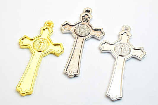 12 PCs Cross Charm With St Benedict Rosary Gothic Religious Gothic Christian Pendant Baptism Favor First Communion Jewelry...