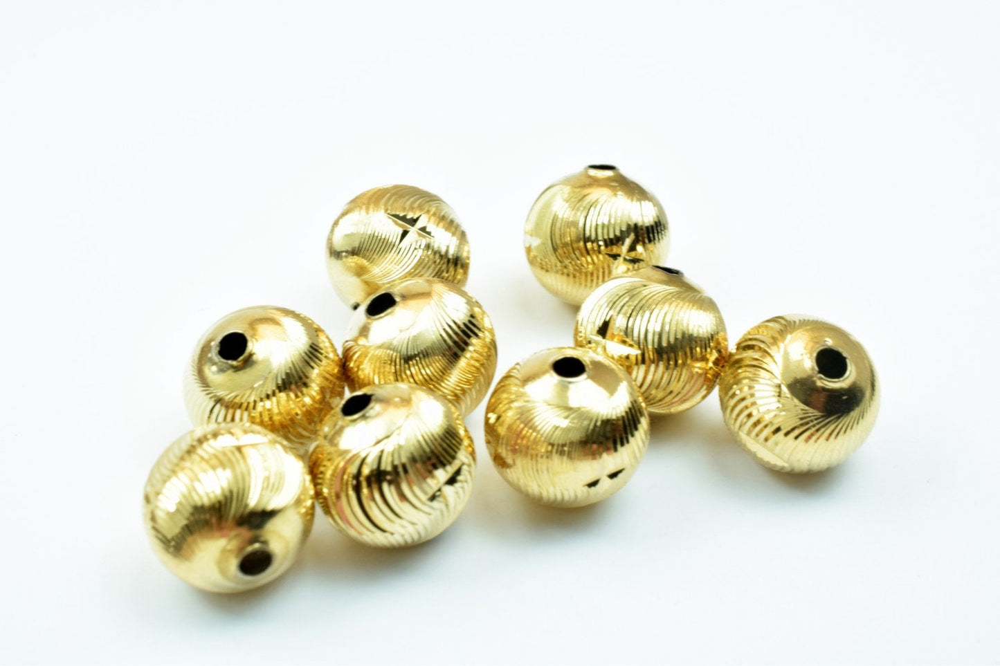 Gold Filled Alternative EP Stardust Diamond Cut Beads, Round Spacers 8mm-10mm (18K Gold Color, , Tarnish Resistant)