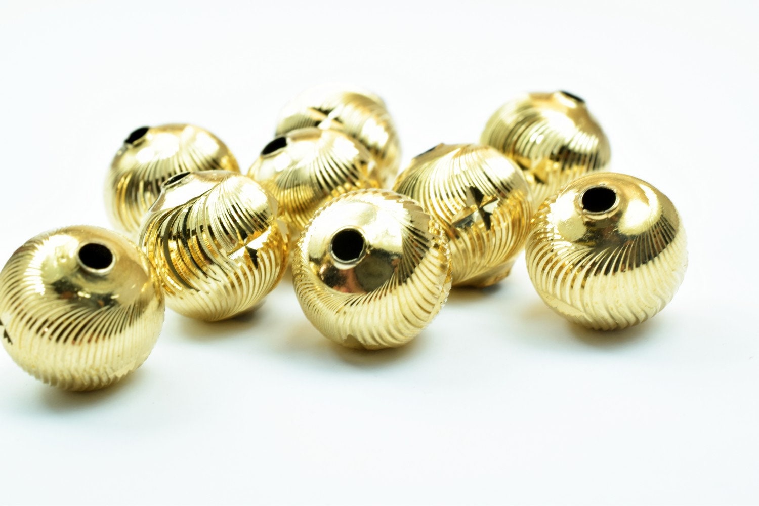 Gold Filled Alternative EP Stardust Diamond Cut Beads, Round Spacers 8mm-10mm (18K Gold Color, , Tarnish Resistant)