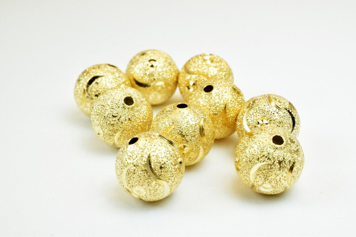 18K Gold Filled Alternative Stardust Round Beads, Diamond Cut Texture (12mm Size, Tarnish-Resistant, Jewelry Crafting Materials)
