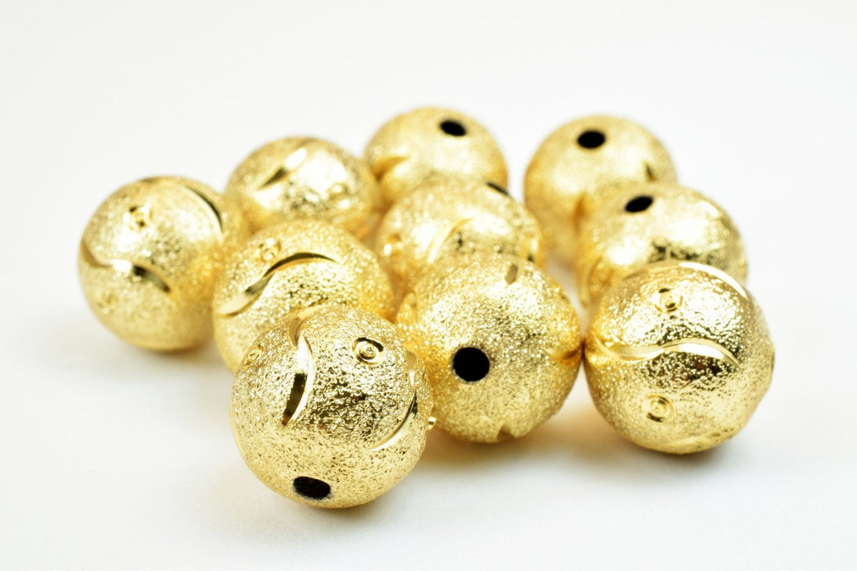 18K 12mm Gold Filled Alternative Beads, EP Stardust Diamond Cut Round (Tarnish Resistant, Base , Jewelry Making)
