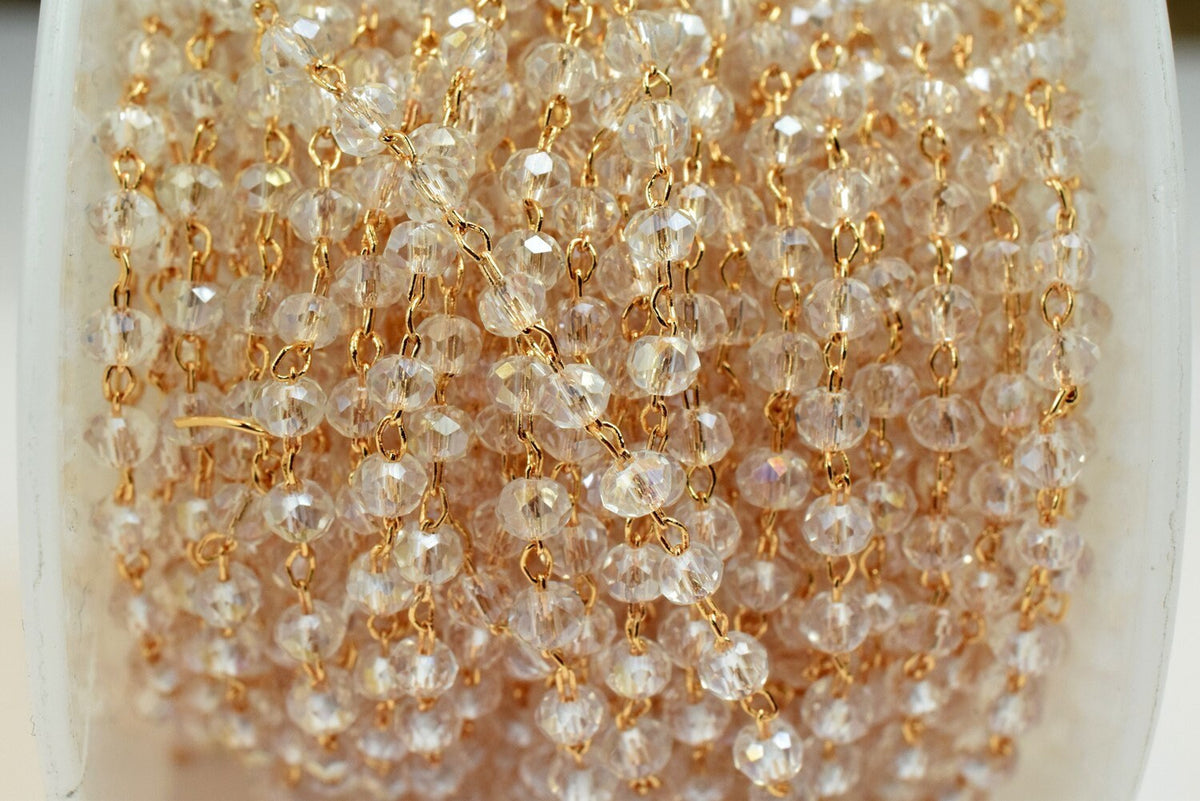 18K Gold Filled EP Wire Chain with Roundel Crystal Size 2x3mm Findings for Jewelry Making Sold by Foot GFC077/GFC078/GFC07...