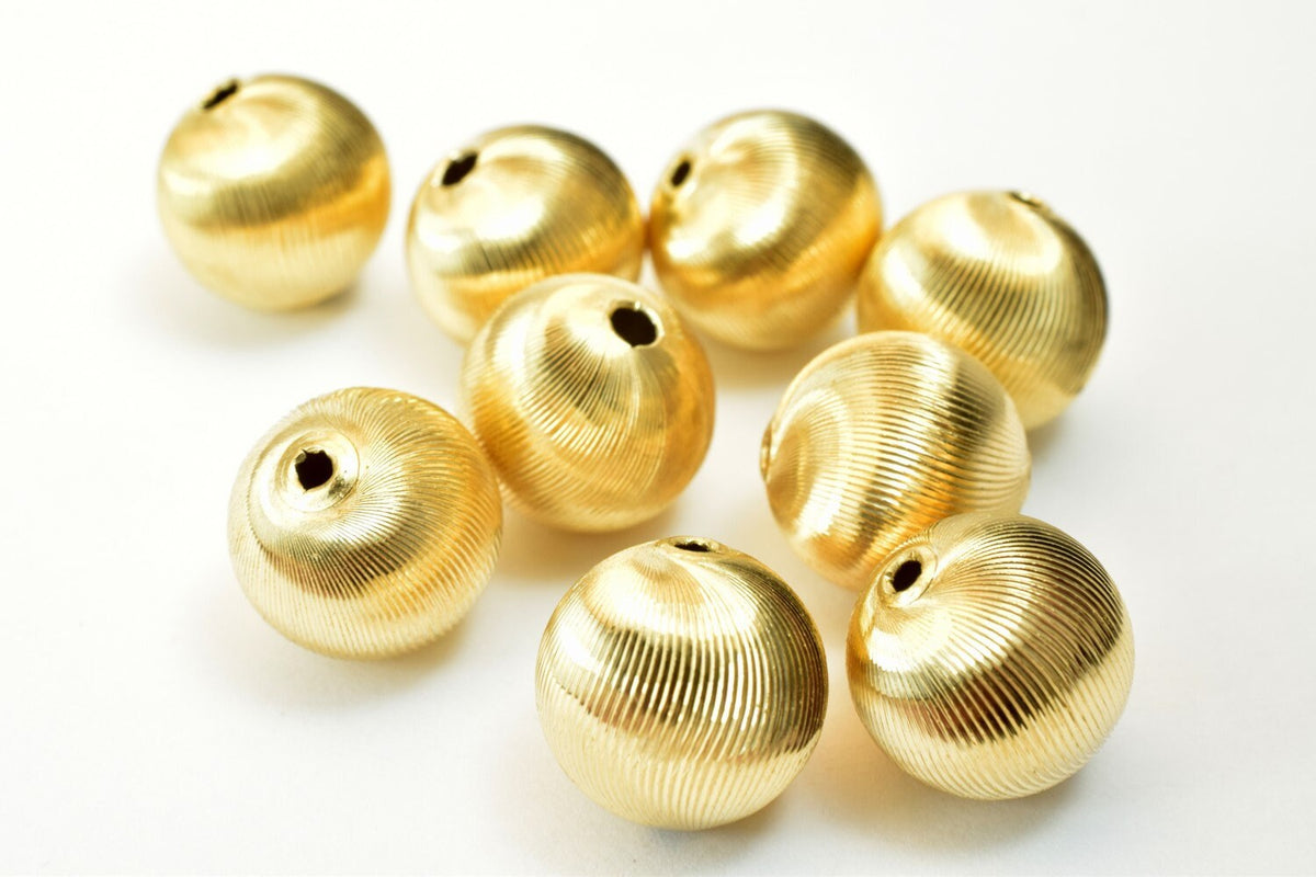 12mm 14K Gold Filled Alternative EP Diamond Cut Beads, Round Shape (Electroplated , Tarnish Resistant, Jewelry Crafting Supplies)