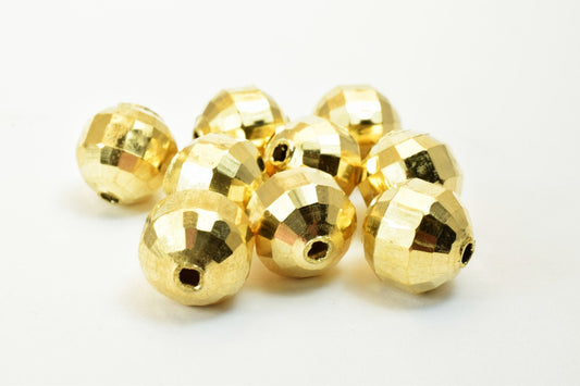 Gold Filled Alternative Round Gold Beads, EP Diamond Cut 18K 10mm ( Base, Tarnish Resistant, Jewelry Crafting Components)